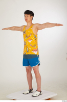  Lan blue shorts dressed sports standing t poses white sneakers whole body yellow printed tank top 0002.jpg